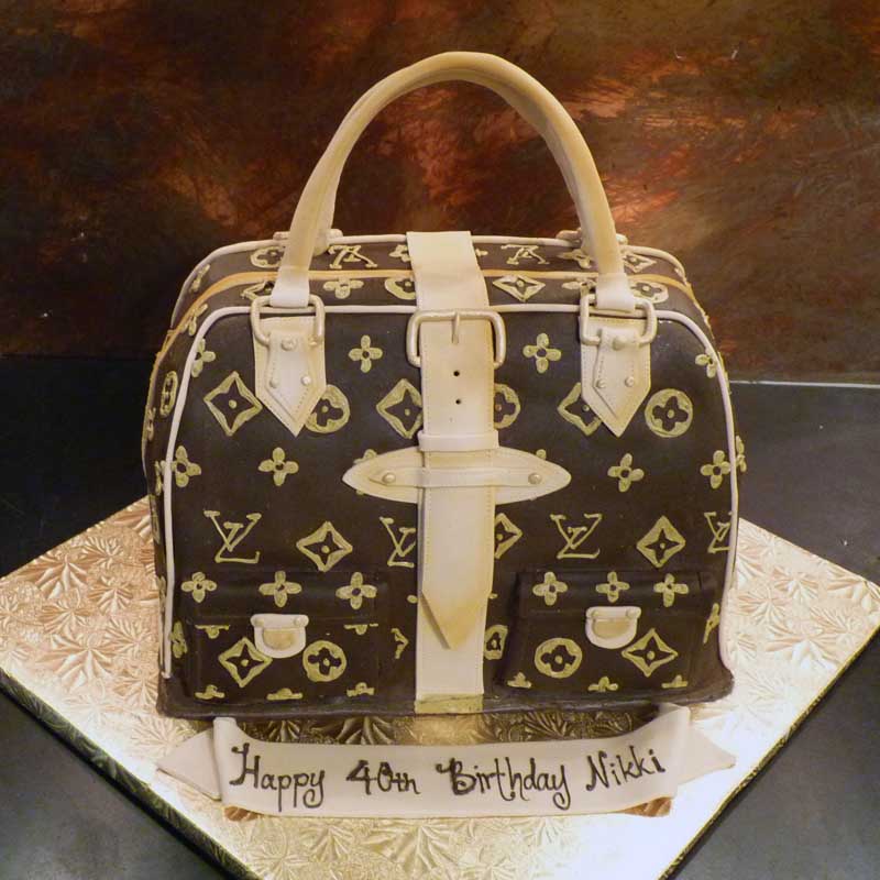 Louis Vuitton Briefcase shaped cake in brown & gold